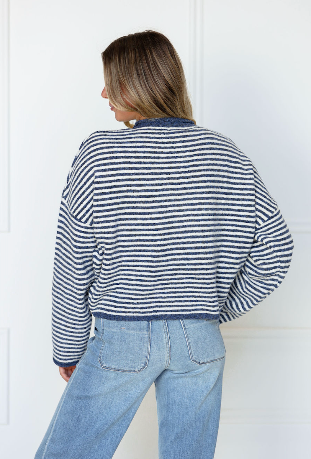 Button Down Cardi Denim Stripes