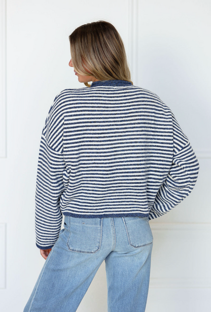 Button Down Cardi Denim Stripes - Clothe Boutique