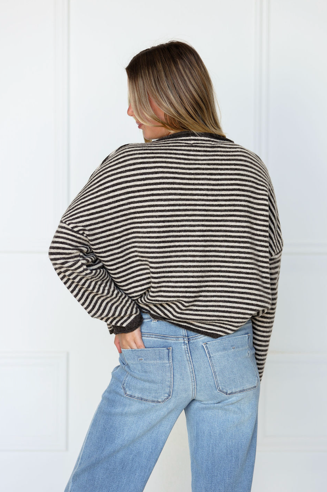 Stripe Drop Shoulder Cardigan Brown