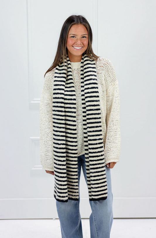 Black Striped Knit Scarf