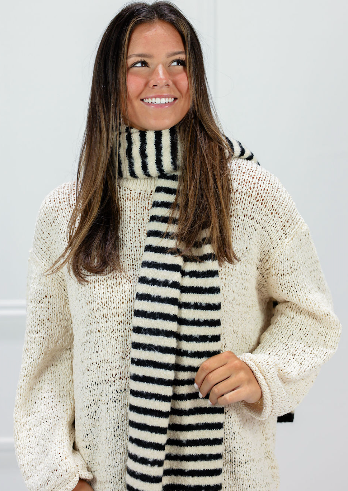 Black Striped Knit Scarf