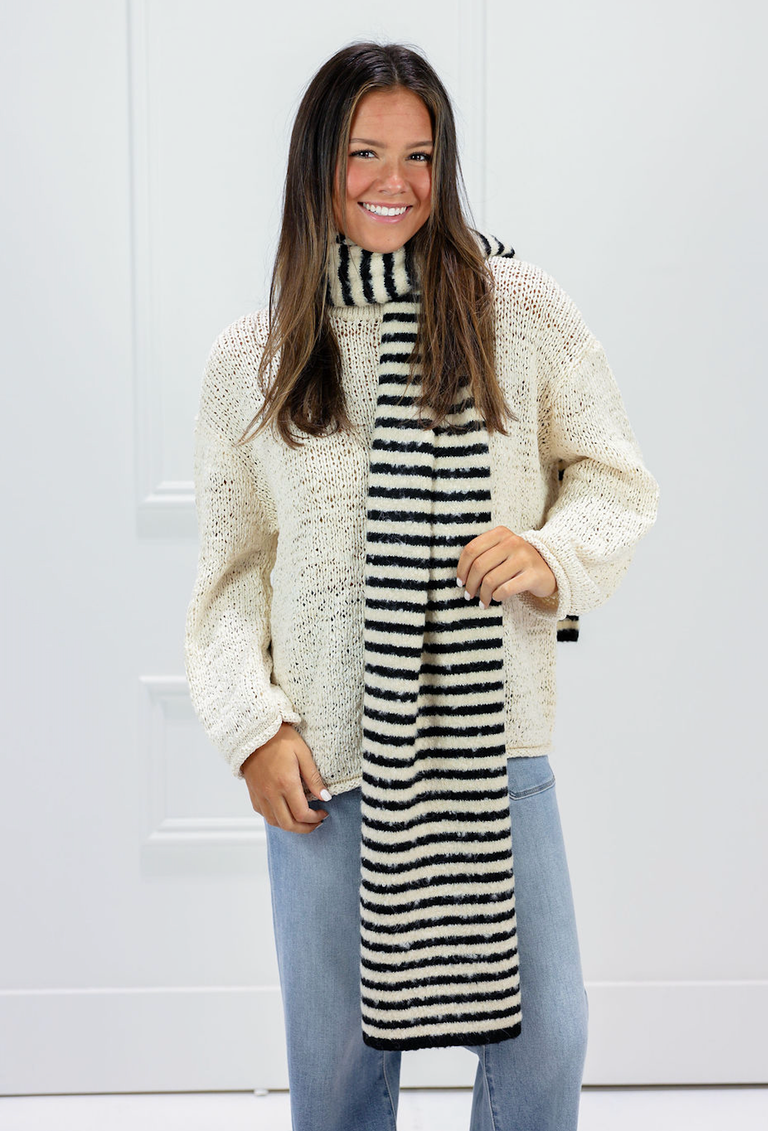 Black Striped Knit Scarf
