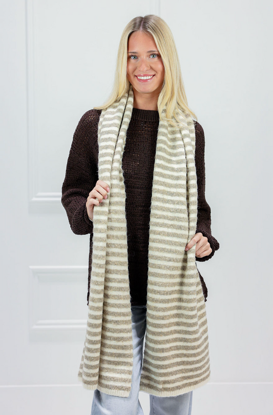 Tan Striped Knit Scarf