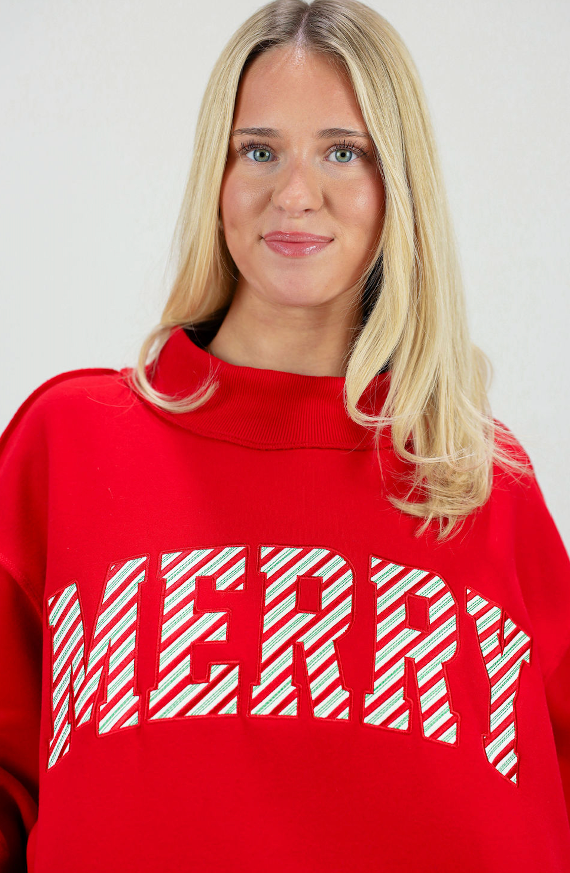 Merry Embroidered Mock Neck Red
