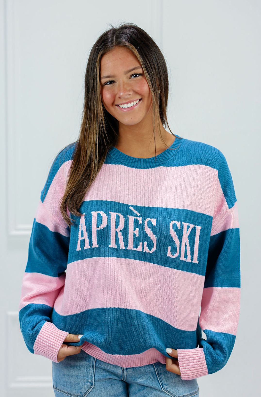Apres Ski Stripe Sweater Teal/Pink