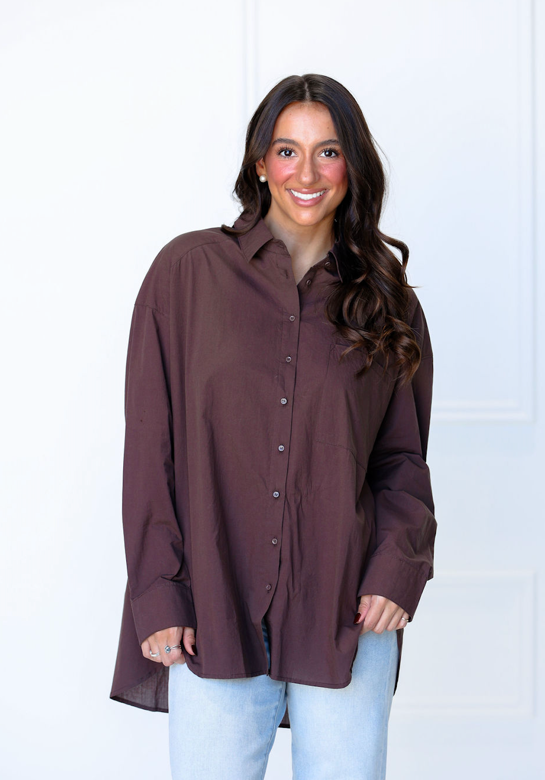 Oversized Button Down Top Aubergine