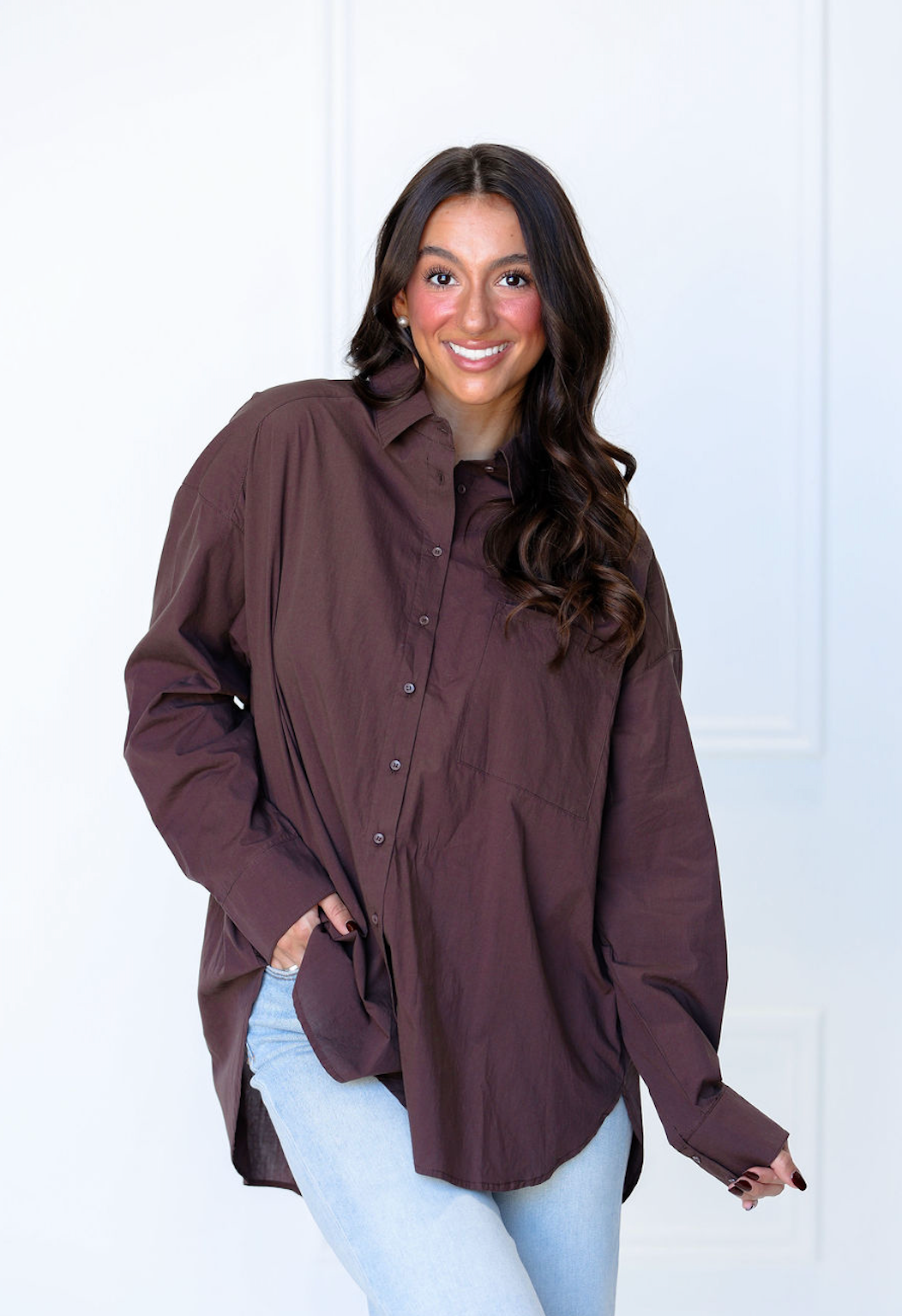 Oversized Button Down Top Aubergine