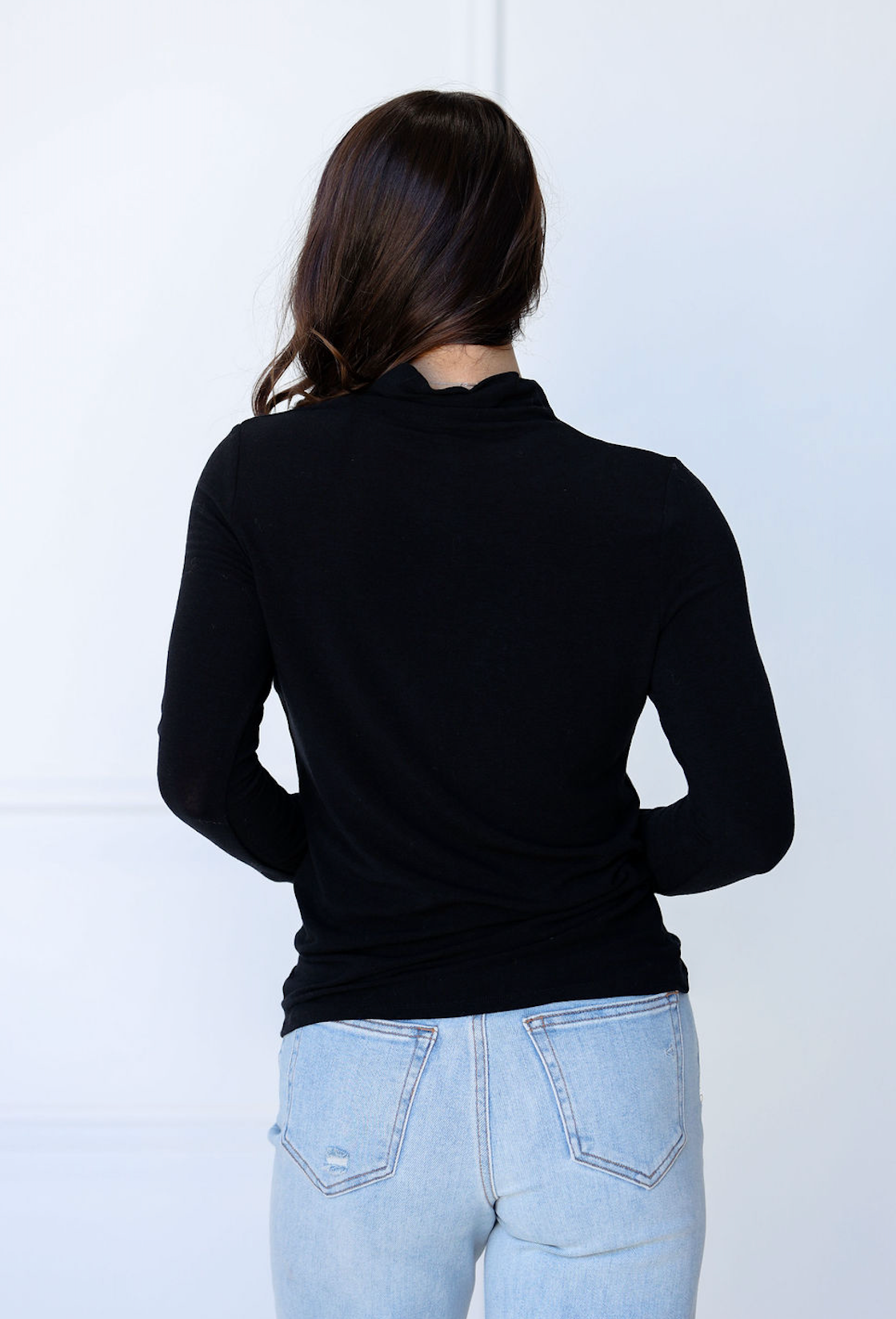 Mock Neck Fitted Top Black