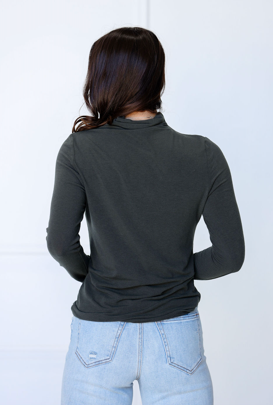 Mock Neck Fitted Top Deep Forest