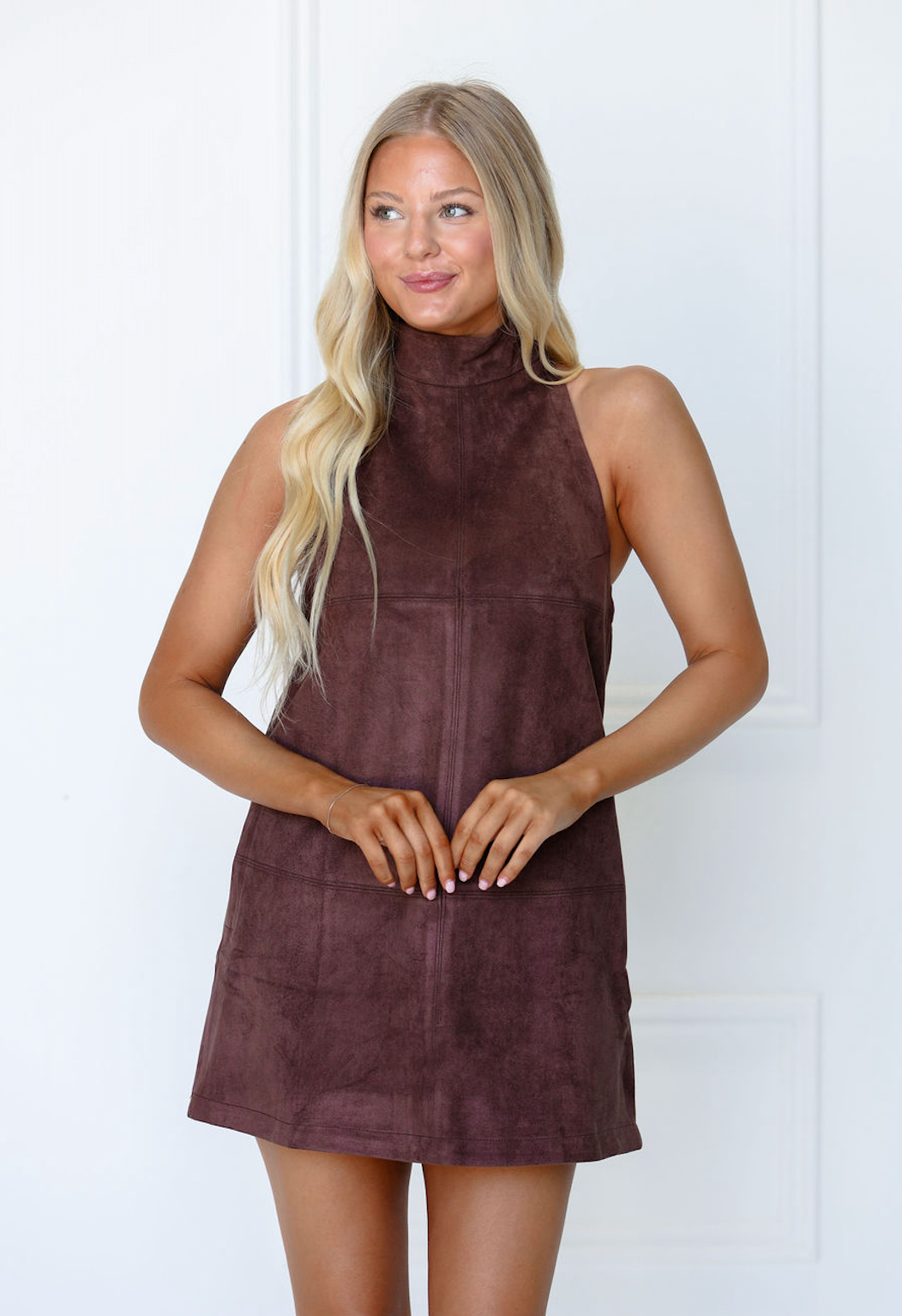Mock Neck Mini Dress Brown