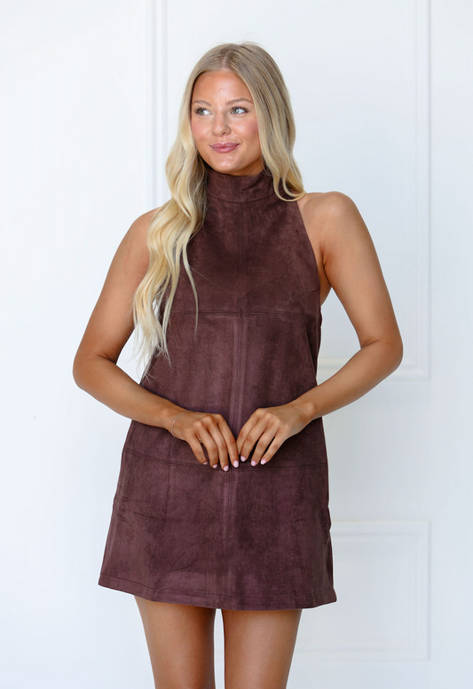 Mock Neck Mini Dress Brown