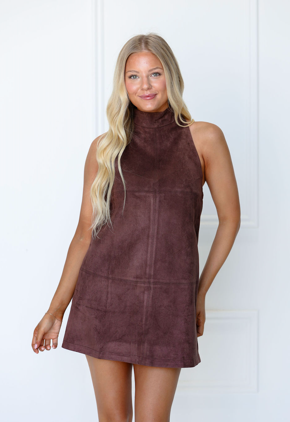Mock Neck Mini Dress Brown