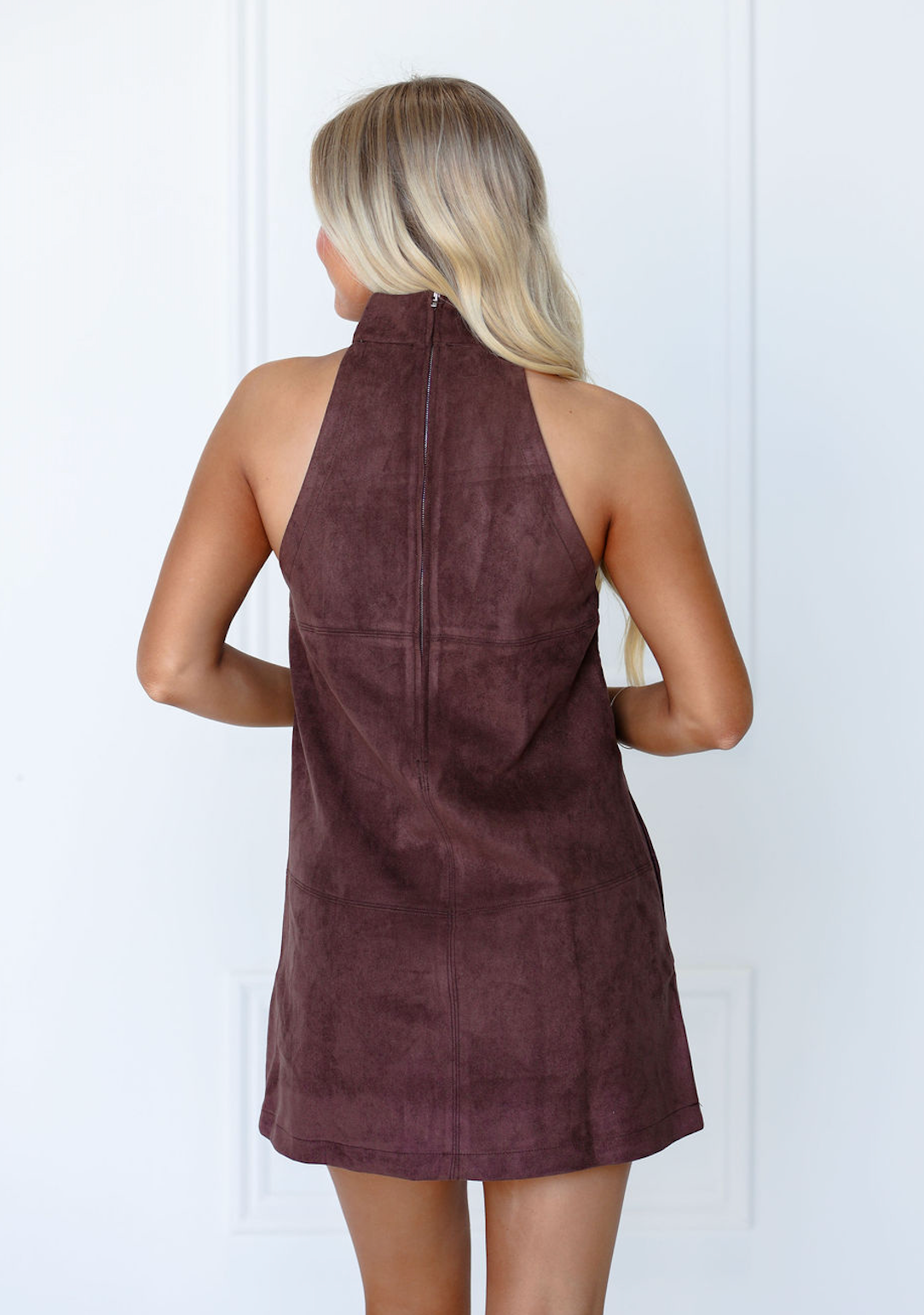 Mock Neck Mini Dress Brown
