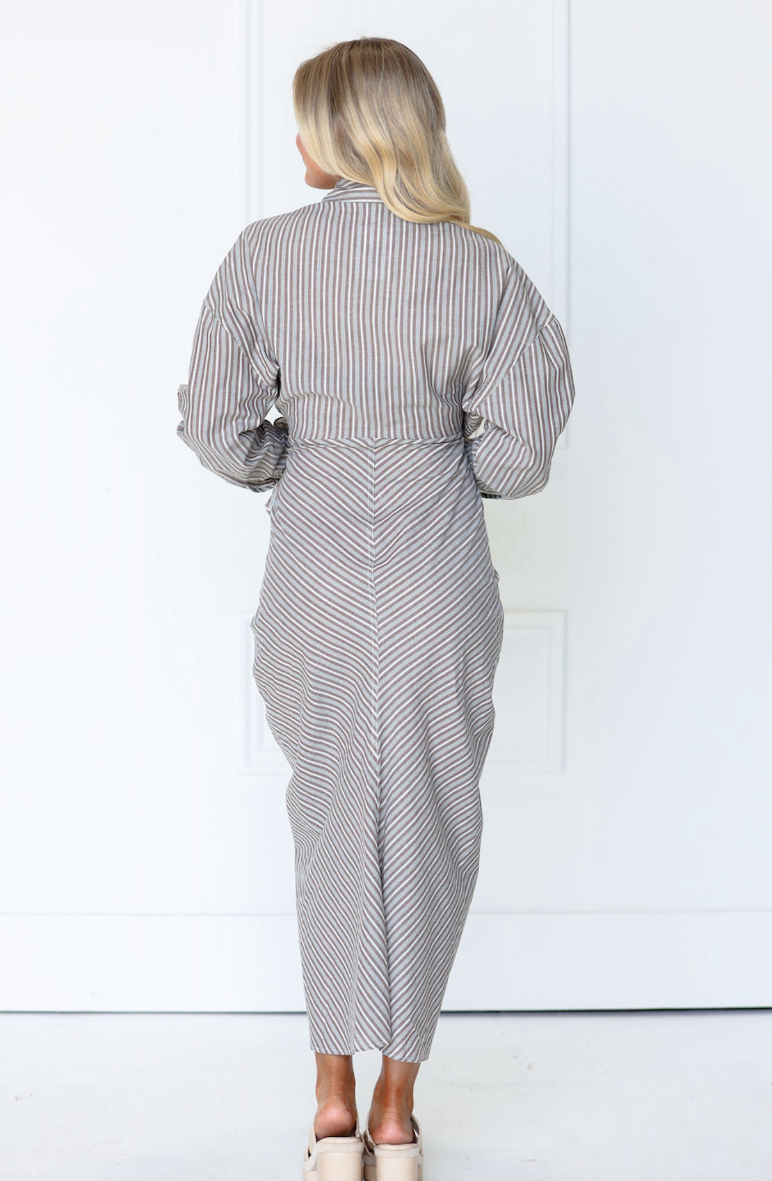 Brown Stripe Button Down Dress