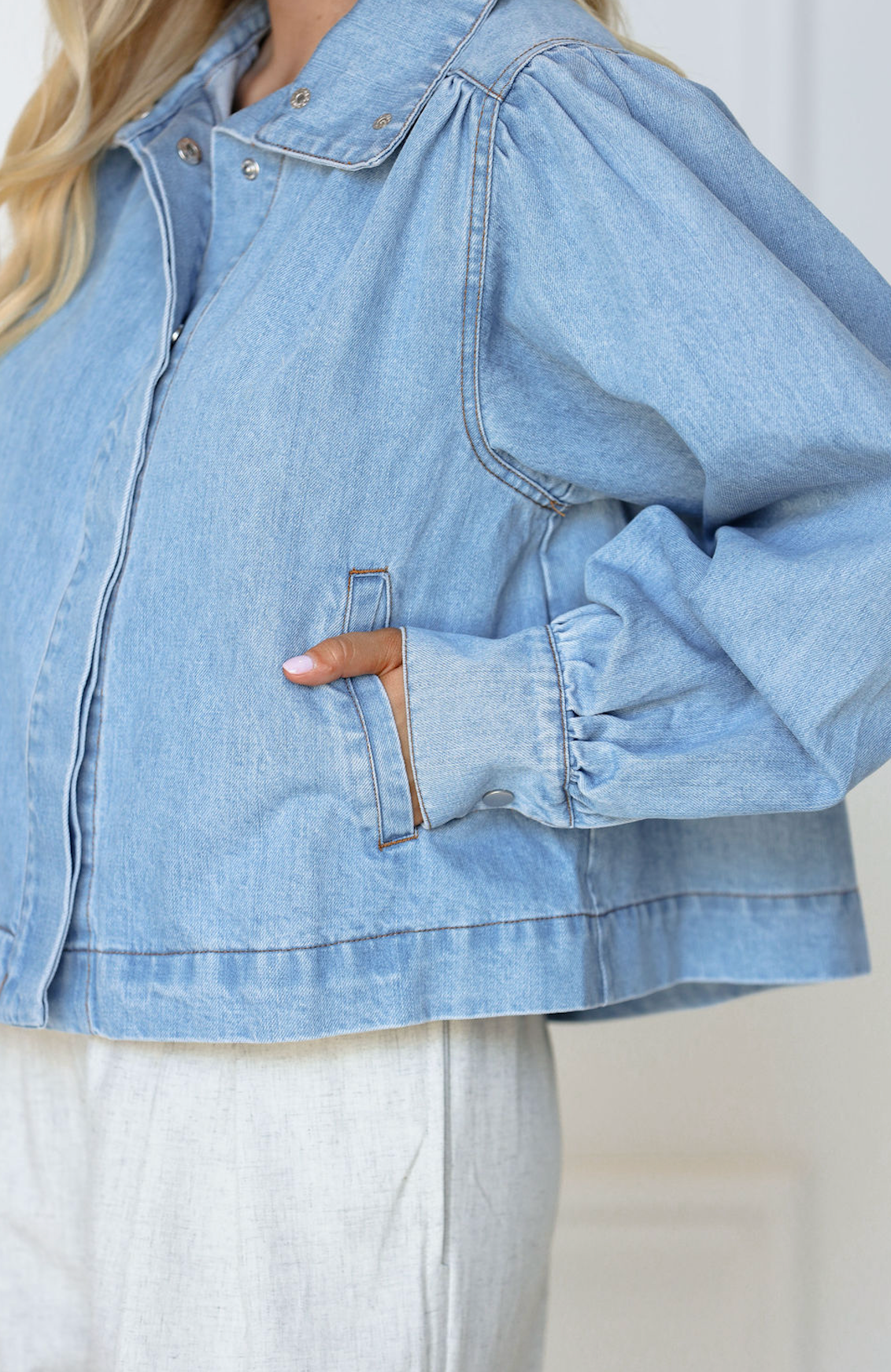 Denim Balloon Sleeve Jacket