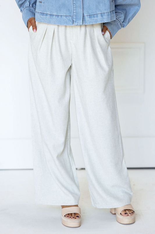 Pleated Wide-Leg Pants Ivory White