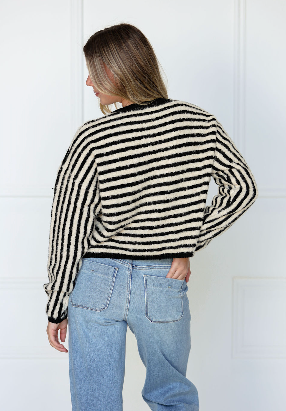 Black Striped Casual Knit Top