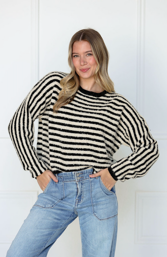 Black Striped Casual Knit Top
