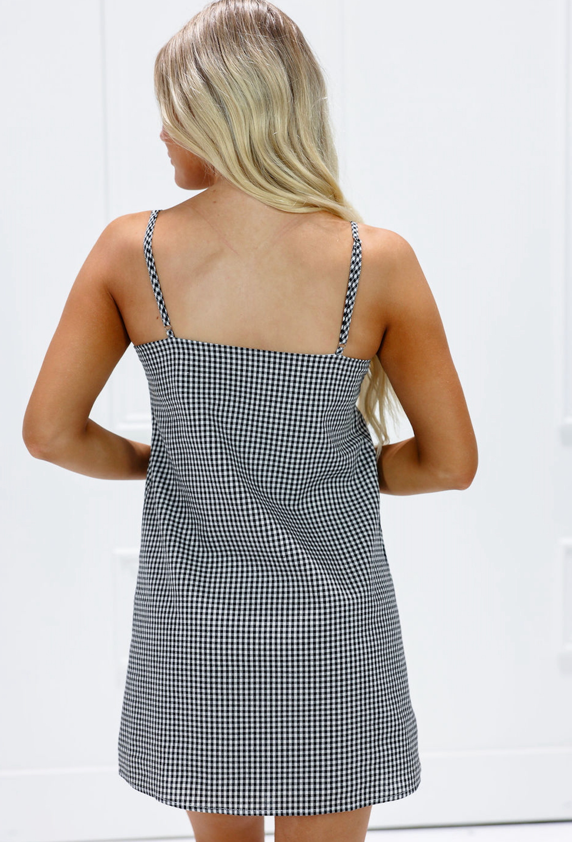 Black Gingham Spaghetti Strap Dress