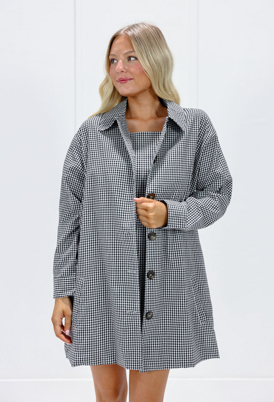 Black Oversized Gingham Jacket