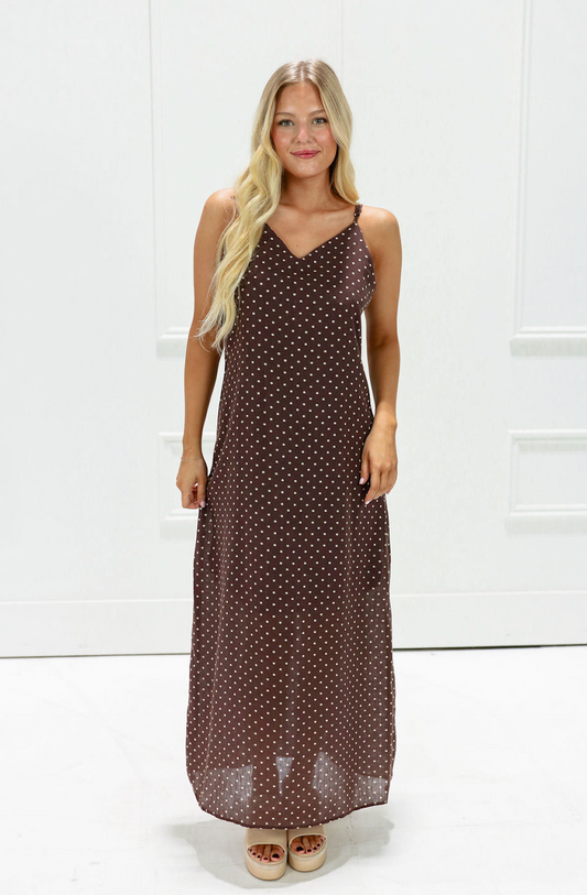 Brown Polka Dot Midi Dress