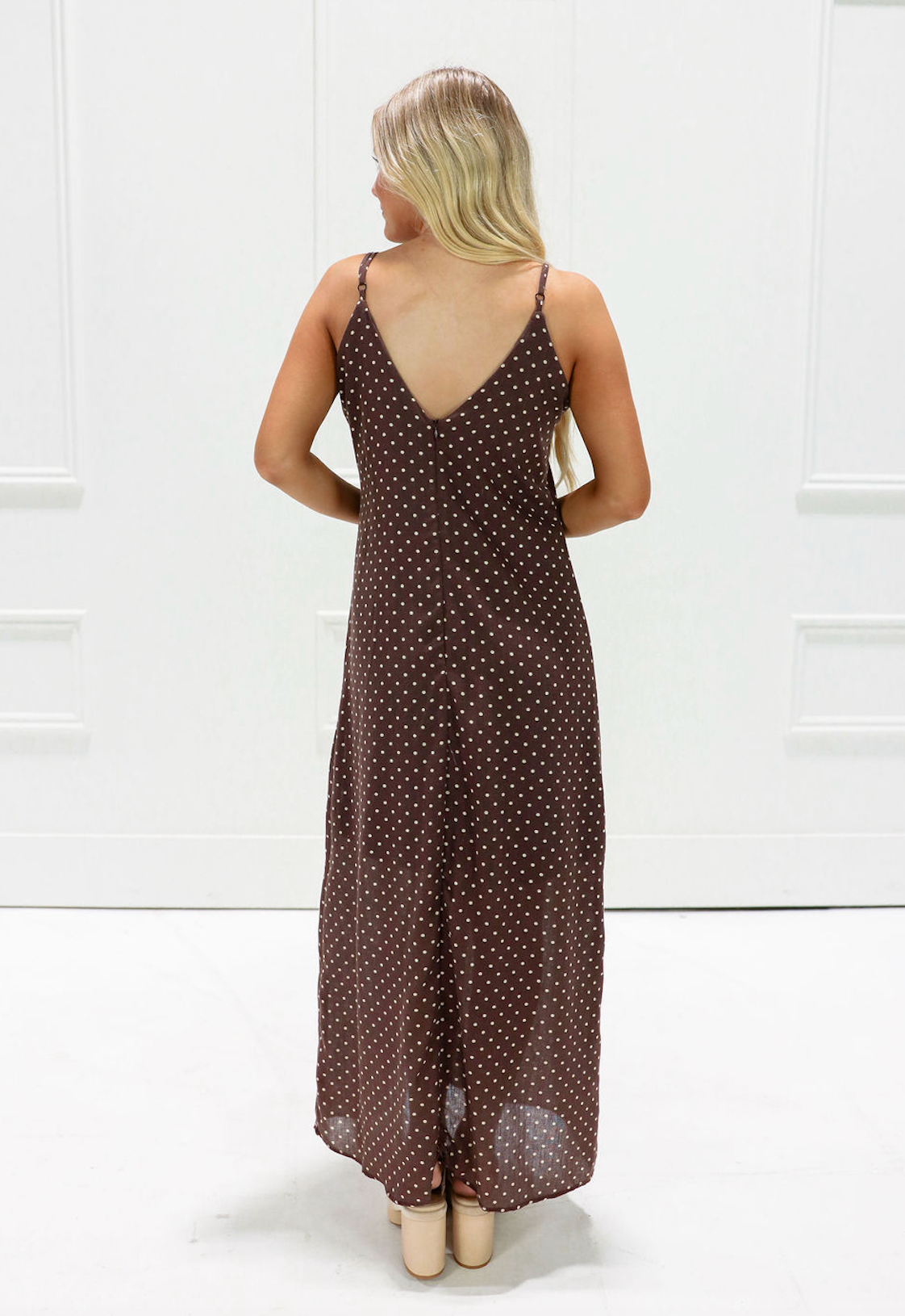 Brown Polka Dot Midi Dress