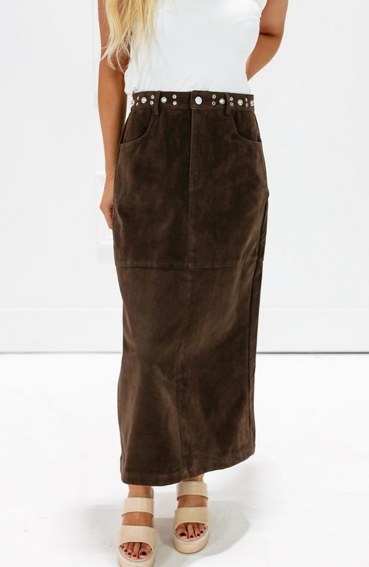 Studded Suede Midi Skirt