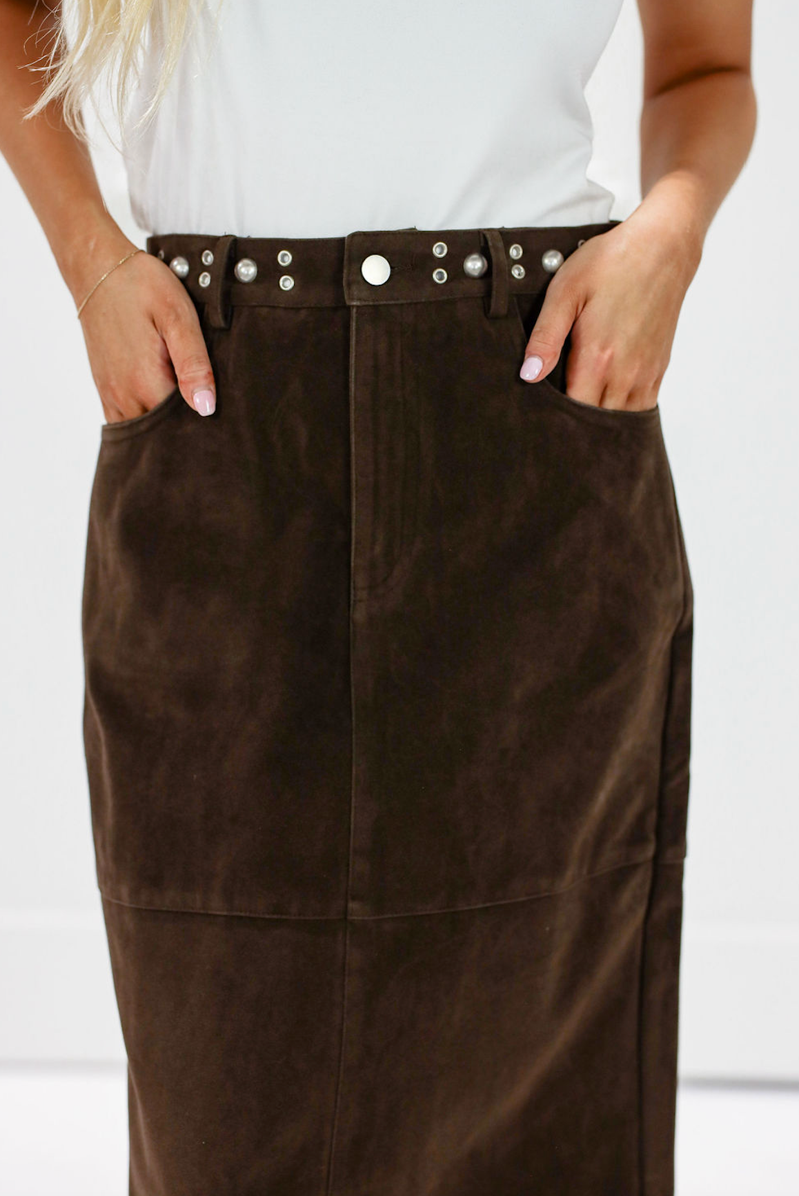 Studded Suede Midi Skirt - Clothe Boutique