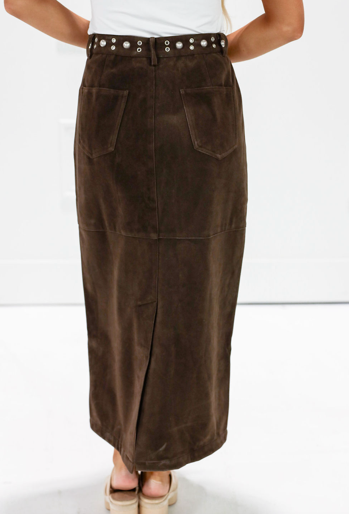 Studded Suede Midi Skirt - Clothe Boutique