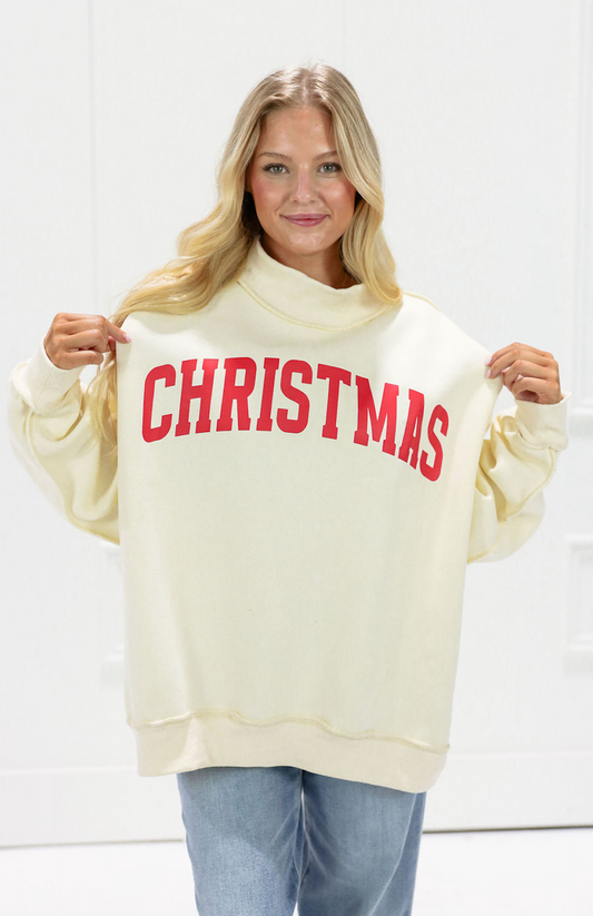 Cream Reversible Christmas & Merry Mock Neck