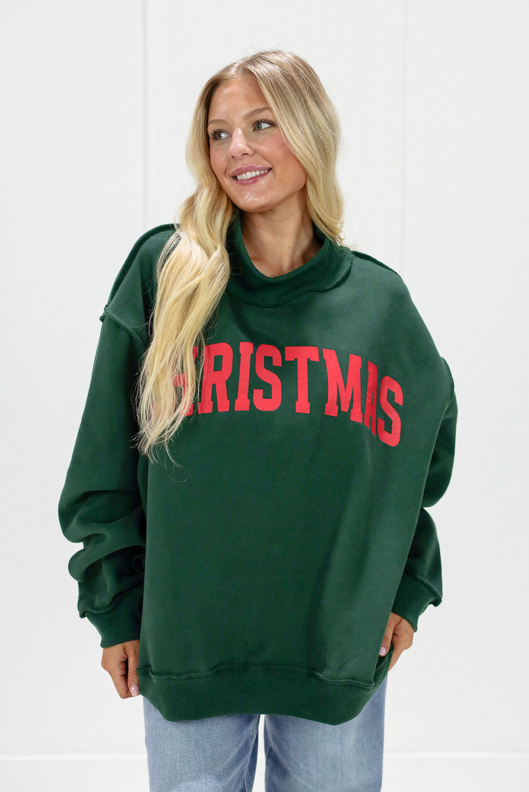 Green Reversible Christmas & Merry Mock Neck