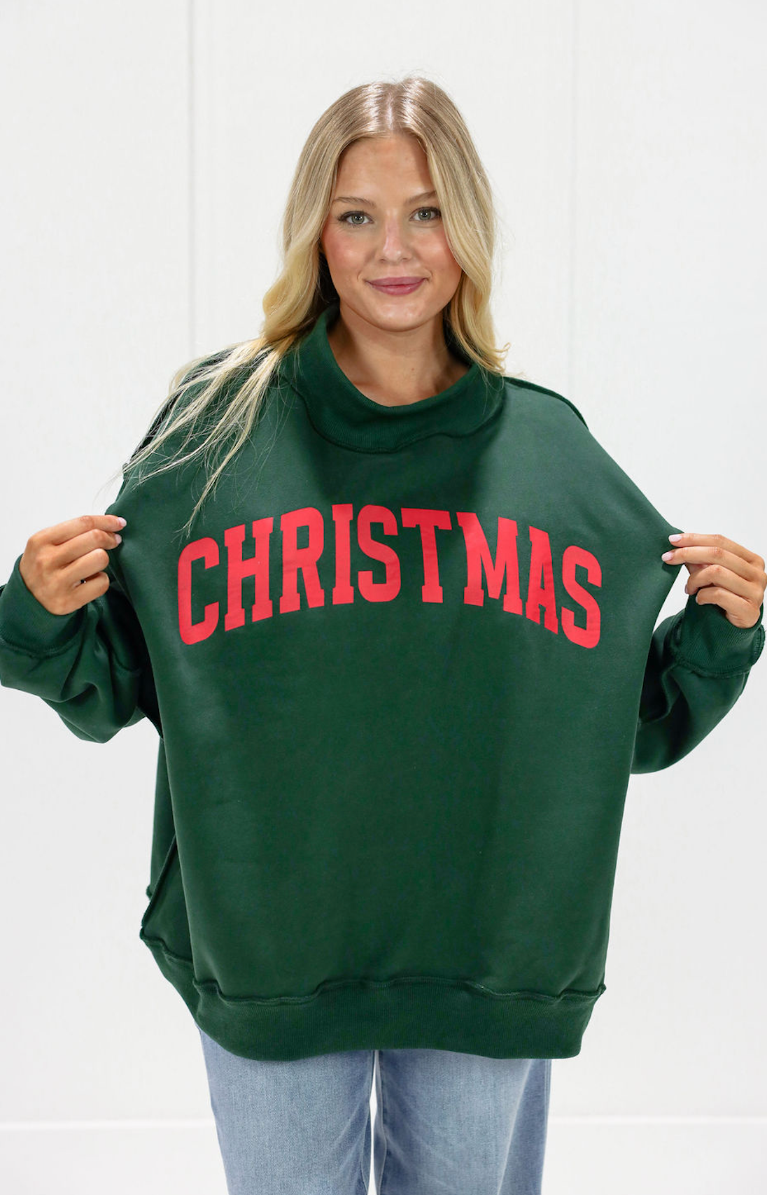 Green Reversible Christmas & Merry Mock Neck