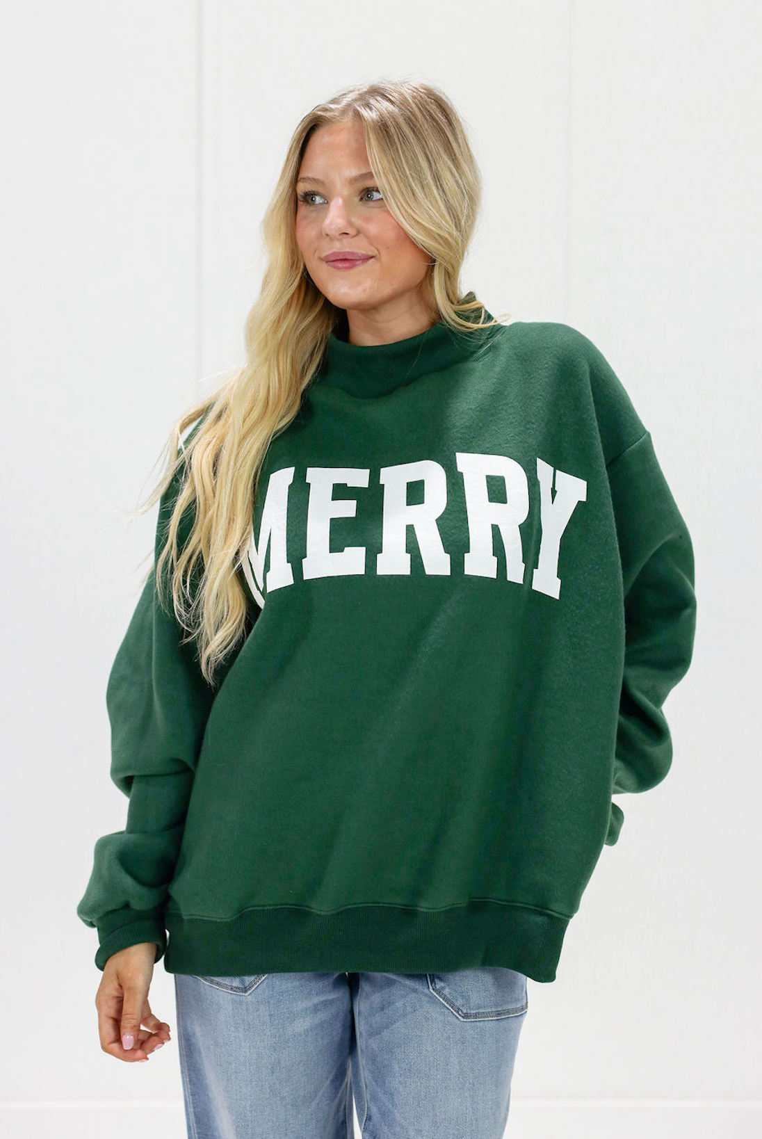 Green Reversible Christmas & Merry Mock Neck
