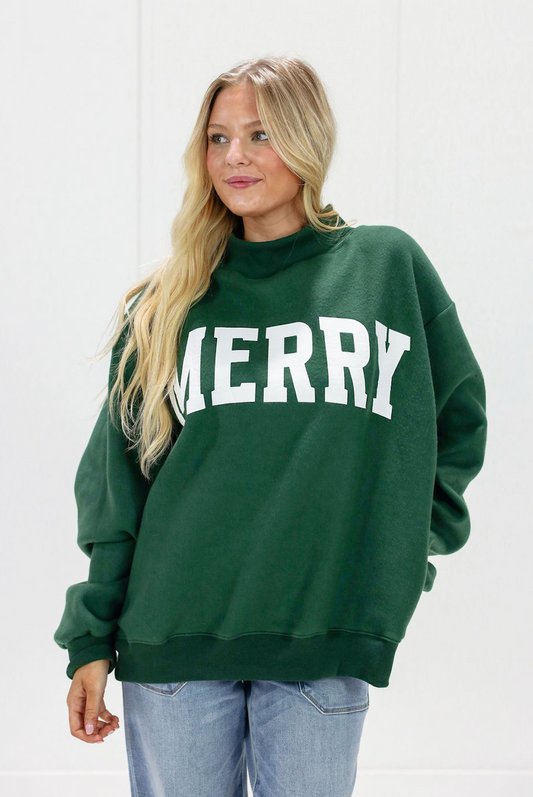 Green Reversible Christmas & Merry Mock Neck
