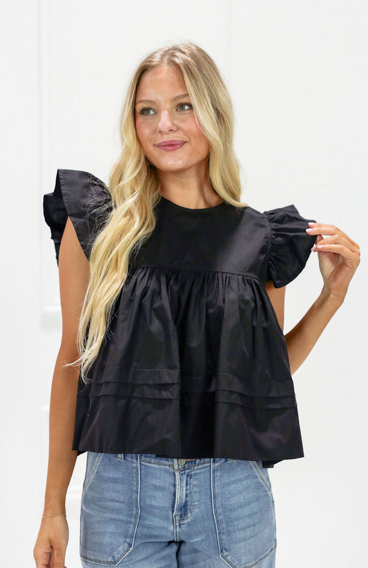 Leah Babydoll Top Black