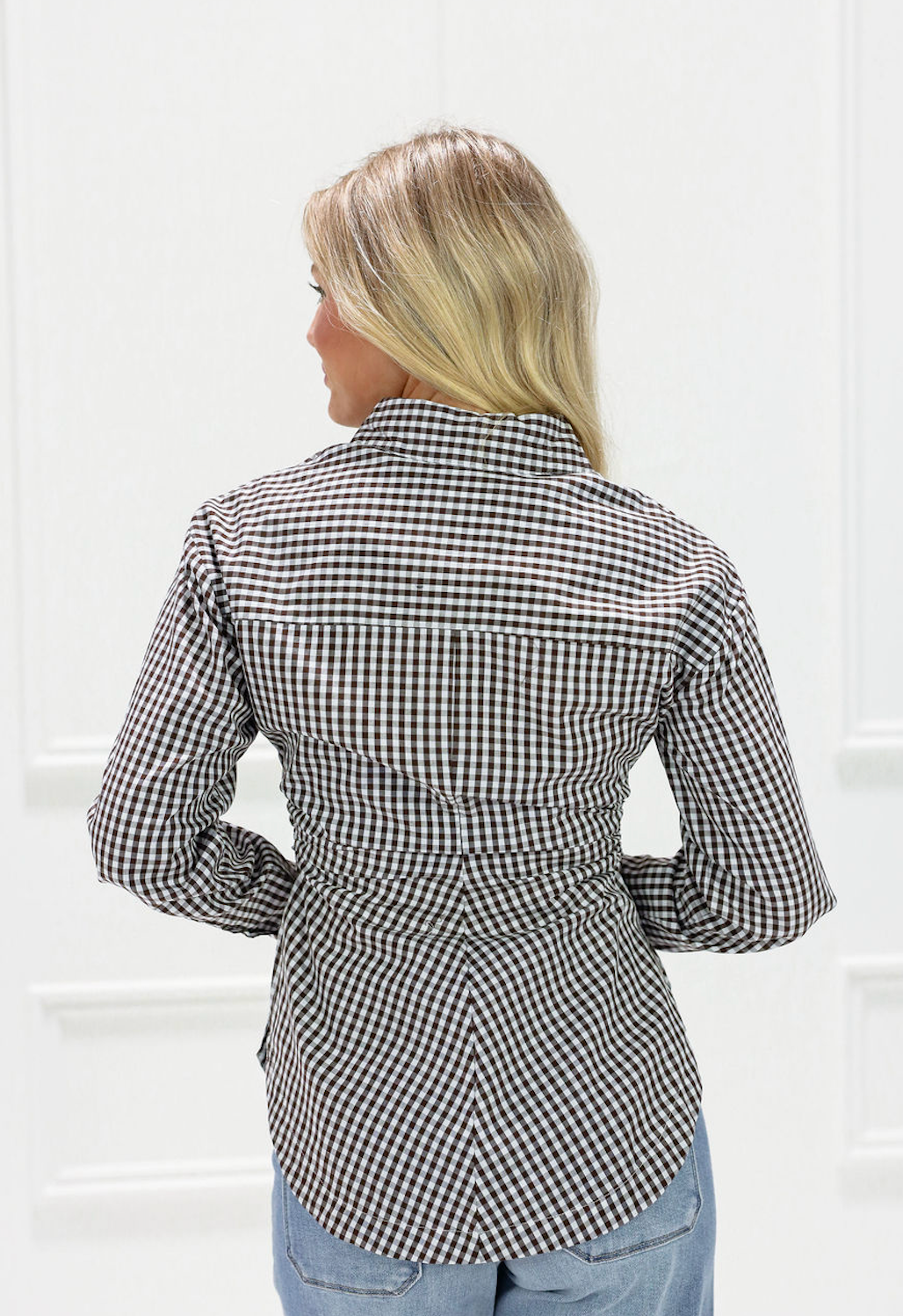 Brown Gingham Shirt Blouse