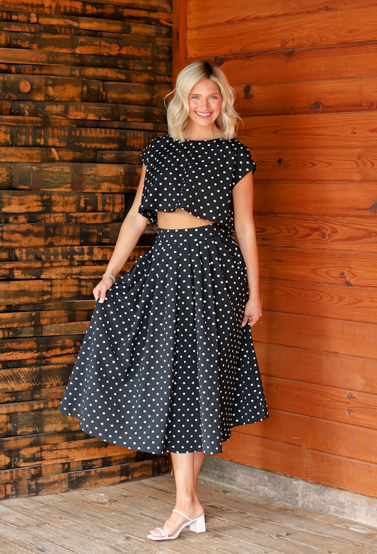Polka Dot Crop Top & Midi Skirt Set of 2