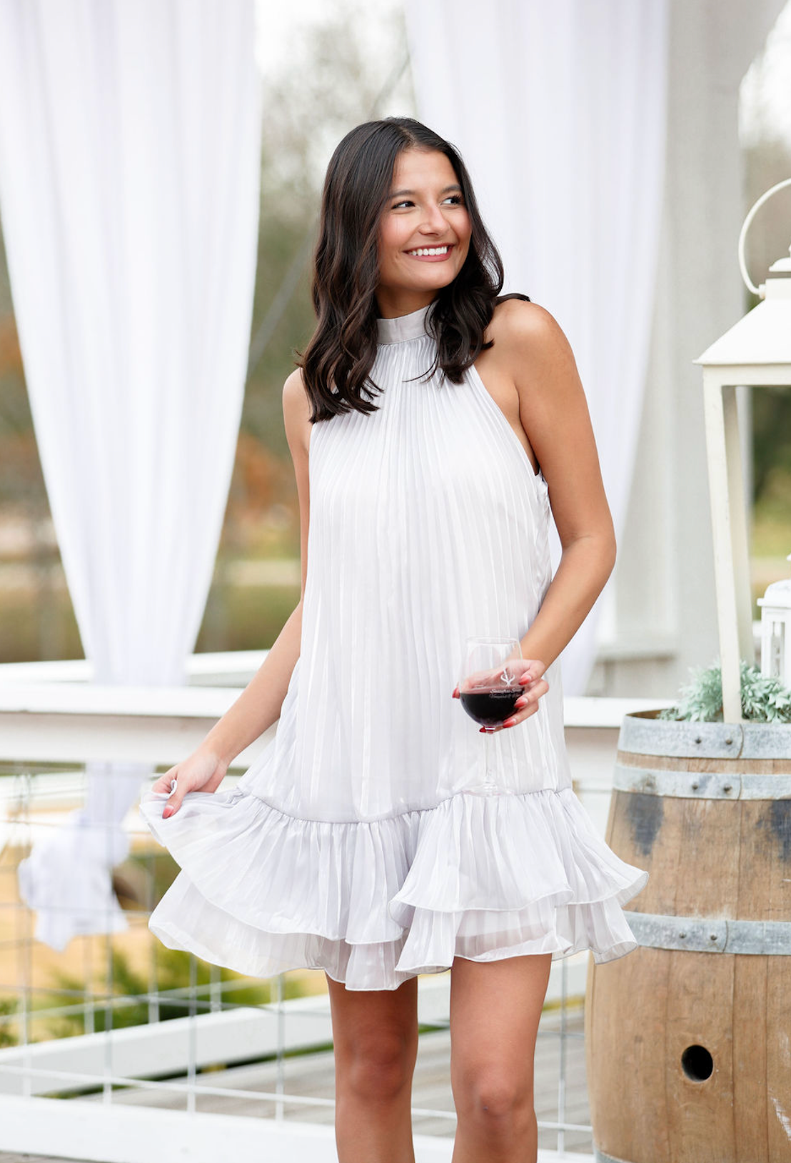 Halter Neck Pleated Mini Dress Grey