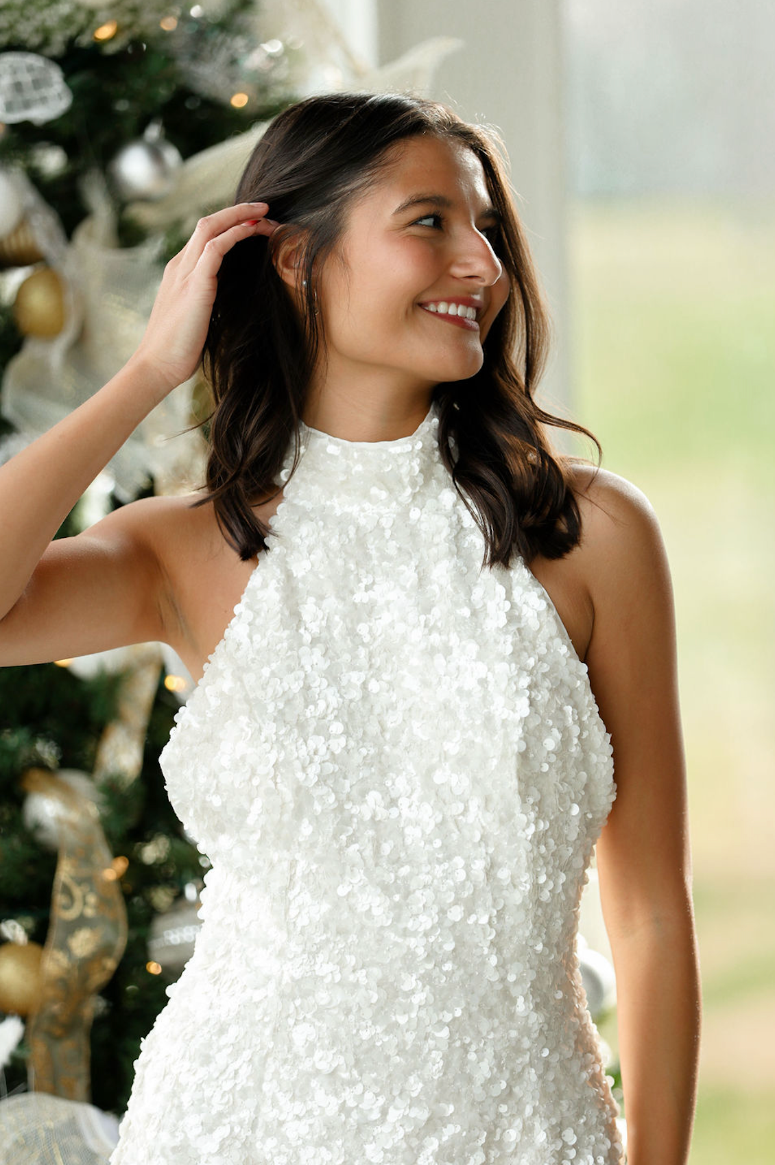 Halter Sequin Mini Dress White