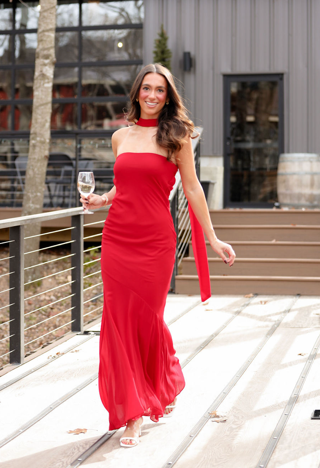 Strapless Maxi Dress w/ Scarf Red