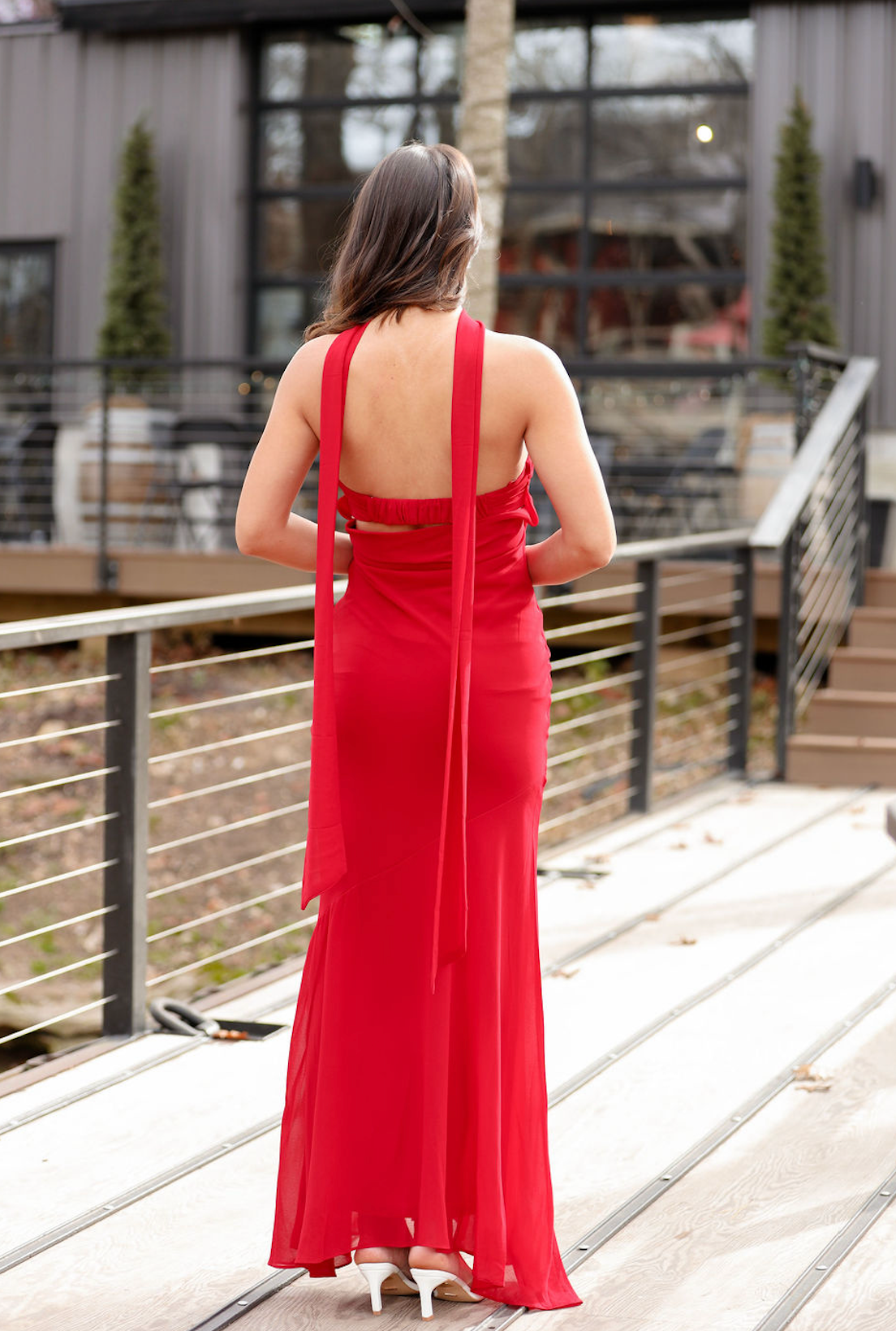 Strapless Maxi Dress w/ Scarf Red