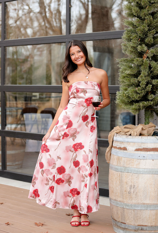 Rosie Floral Strapless Midi Dress