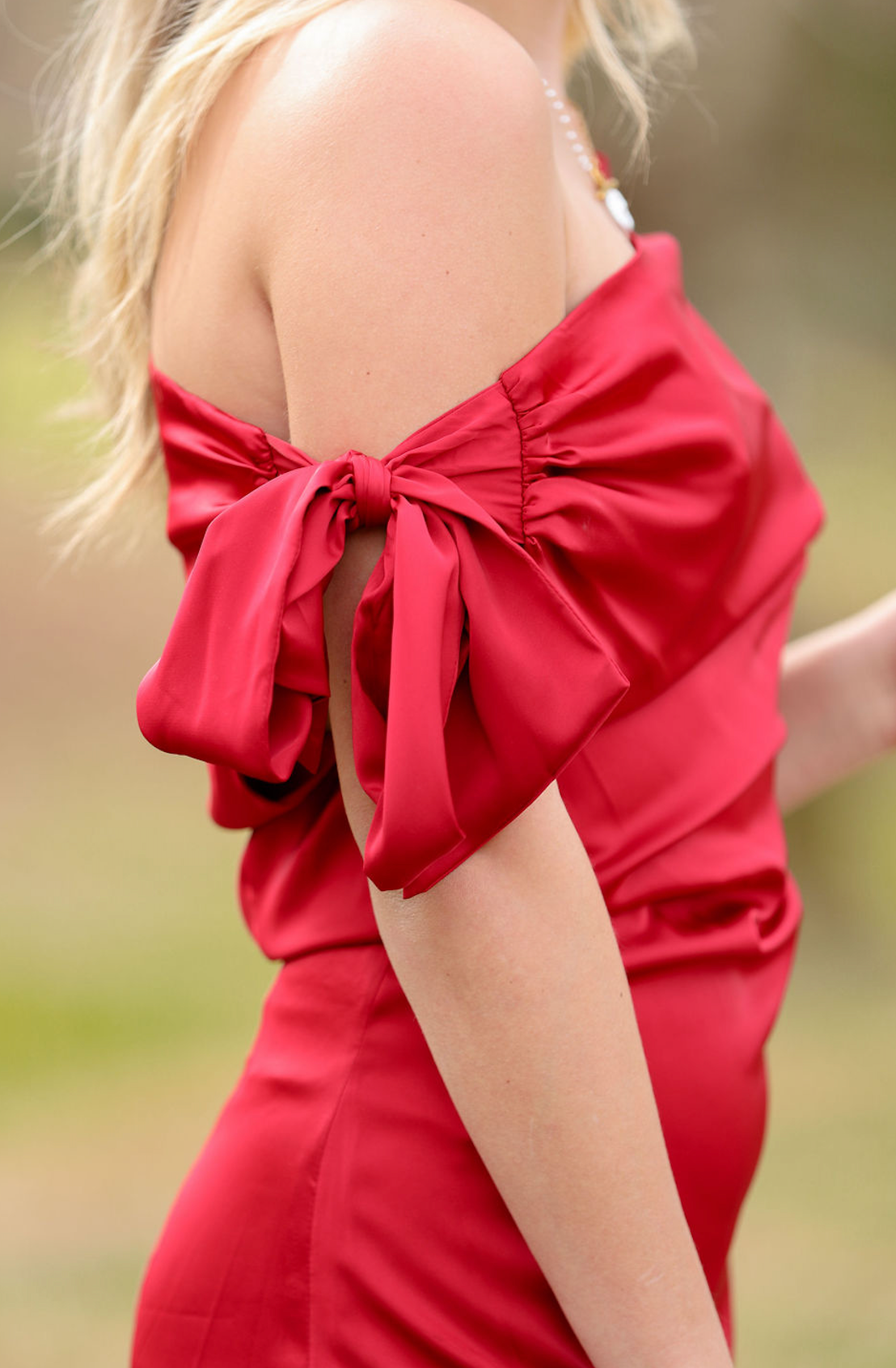 Red Off Shoulder Bow Mini Dress