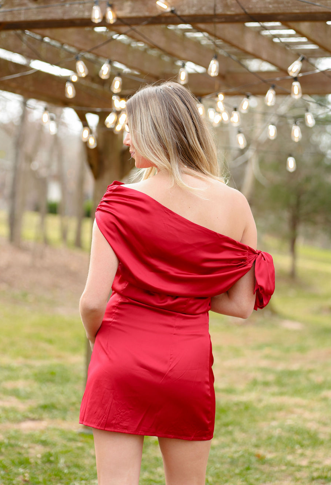 Red Off Shoulder Bow Mini Dress