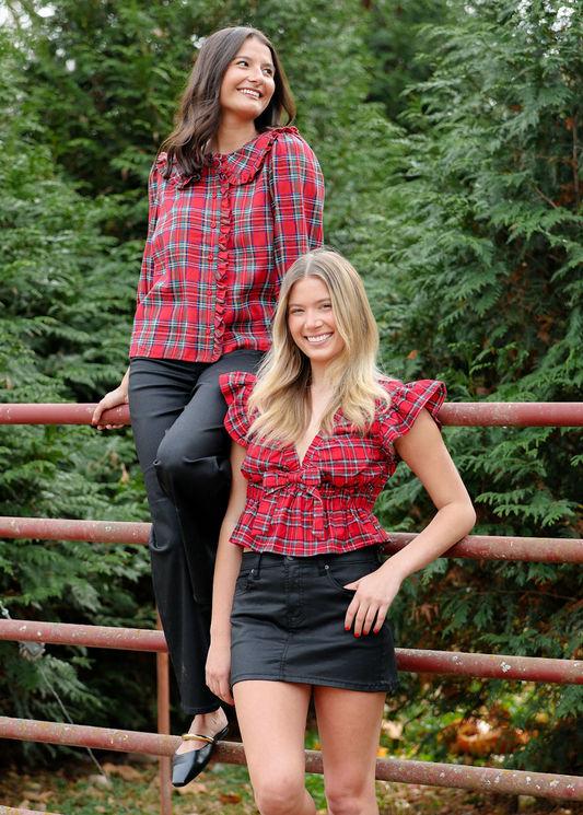 Red Plaid Babydoll Top