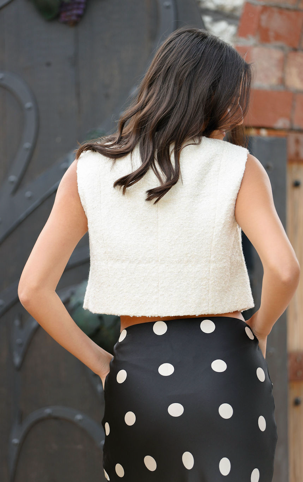 Tweed Front Pocket Crop Vest Cream - Clothe Boutique