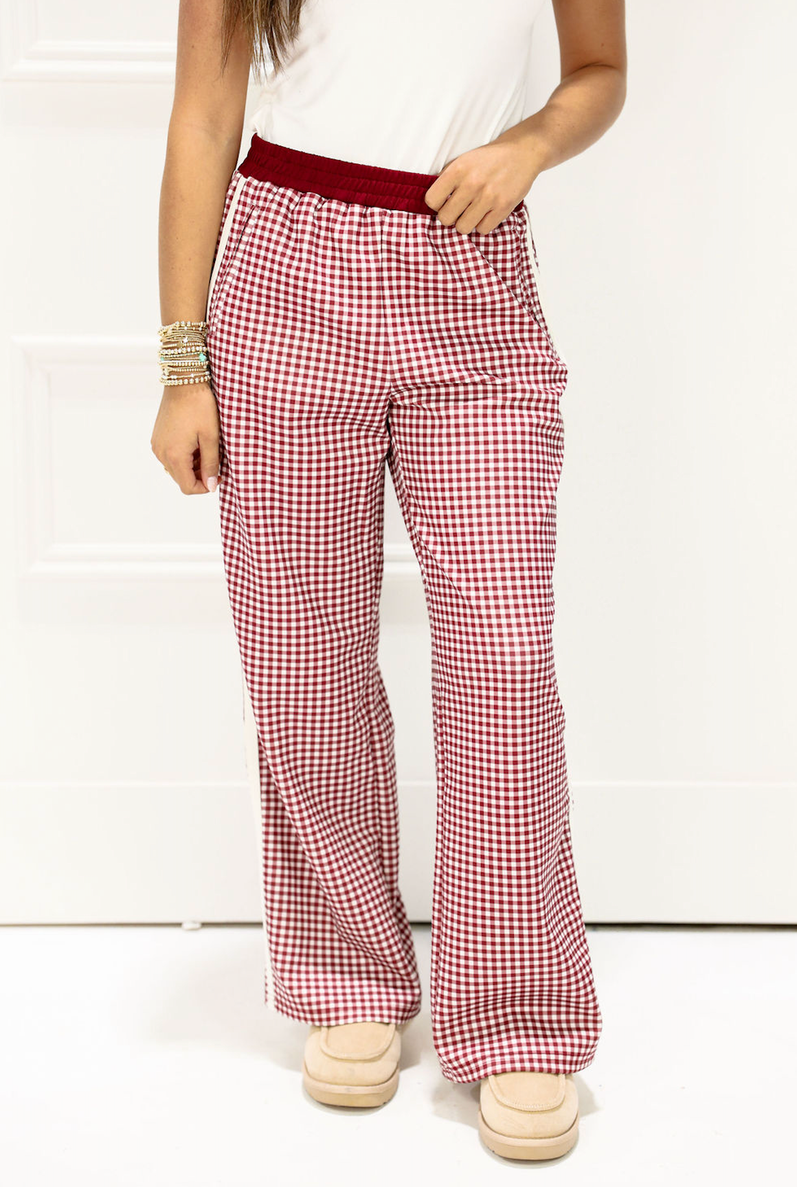 Side Stripe Track Pants Burgundy - Clothe Boutique
