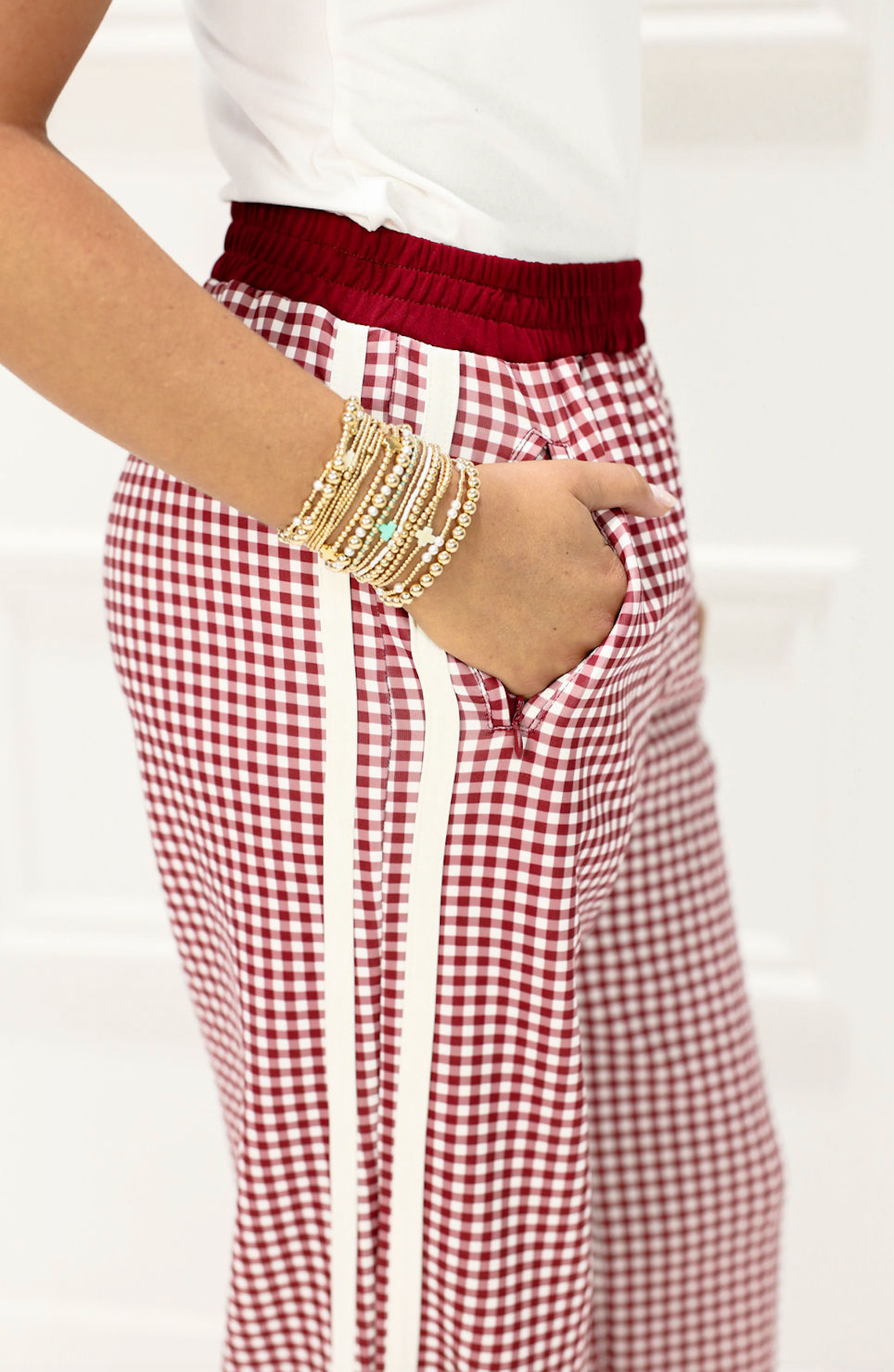 Side Stripe Track Pants Burgundy - Clothe Boutique