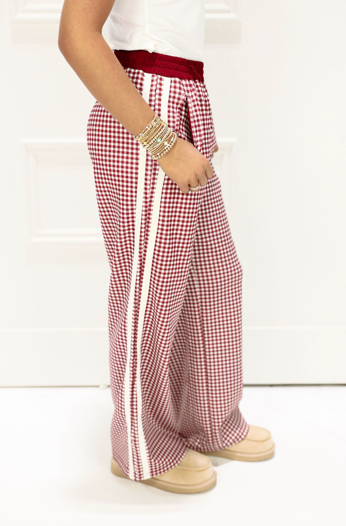 Side Stripe Track Pants Burgundy - Clothe Boutique