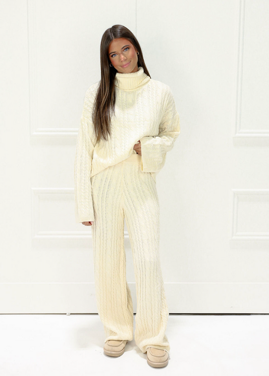 Cable Knit Turtleneck & Pants Set of 2